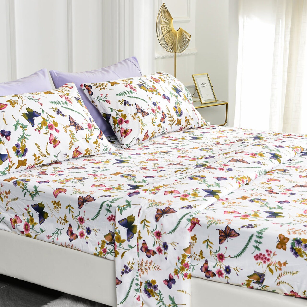 American Home Collection Butterfly Bedding Sheets & Pillowcases Set Brushed Microfiber Wrinkle Free Sheet Set